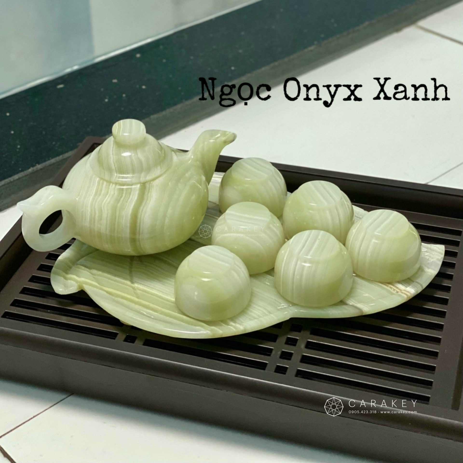 Bộ ấm trà đá ngọc onyx xanh, vật phẩm phong thủy, vật phẩm phong thủy bằng đá, bộ ấm trà bằng đá, bộ ấm trà đá quý, bộ ấm trà đá ngọc hoàng long, bộ ấm trà đá quý phong thủy, bộ ấm trà đá ngọc onyx xanh, bộ ấm trà đá ngọc