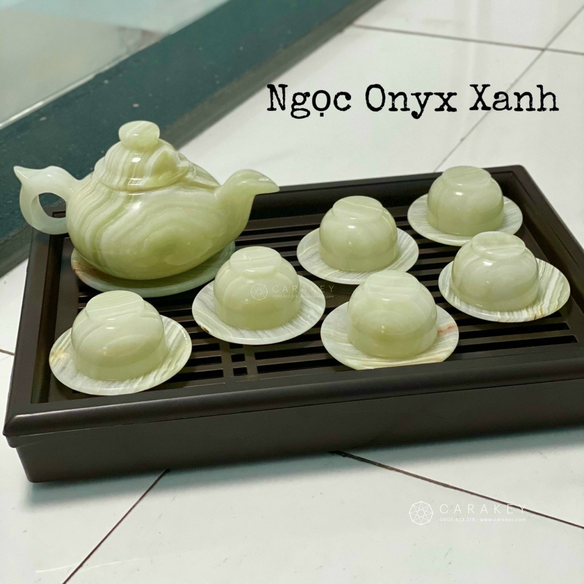 Bộ ấm trà đá ngọc onyx xanh, vật phẩm phong thủy, vật phẩm phong thủy bằng đá, bộ ấm trà bằng đá, bộ ấm trà đá quý, bộ ấm trà đá ngọc hoàng long, bộ ấm trà đá quý phong thủy, bộ ấm trà đá ngọc onyx xanh, bộ ấm trà đá ngọc